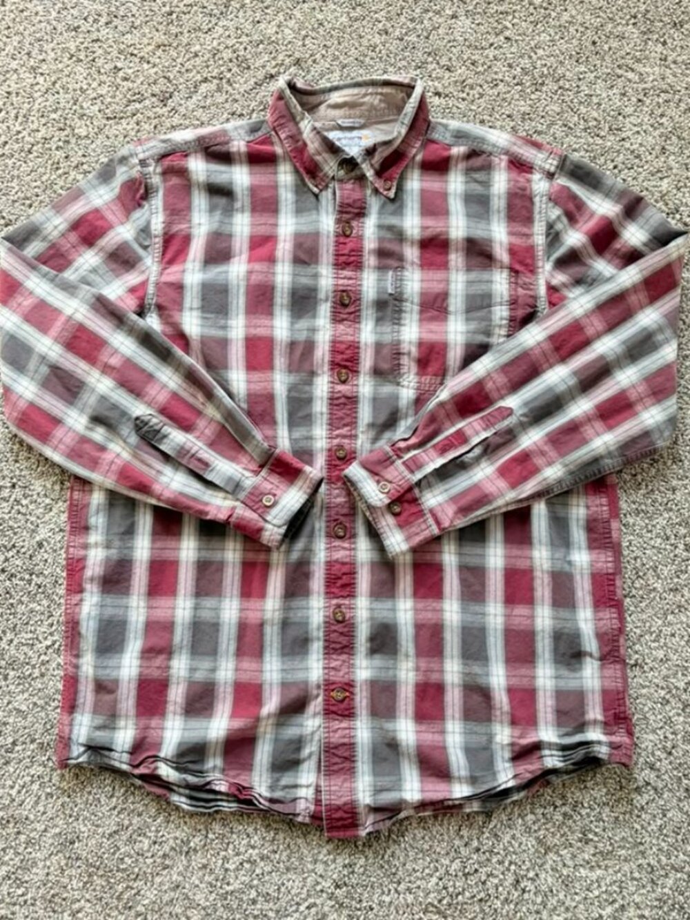 Carhartt Plaid Cotton Work Shirt LT Large Tall Pocket Logo